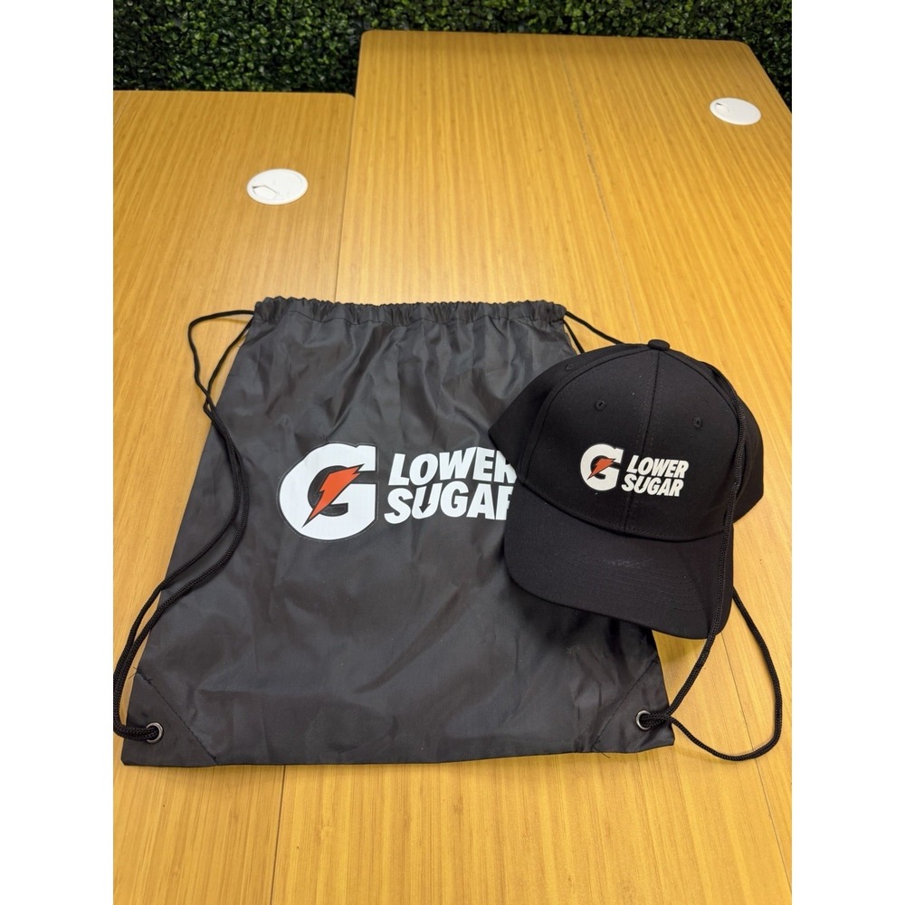 Gatorade Logo Lower Sugar Black Strap Back Hat and Drawstring Bag New